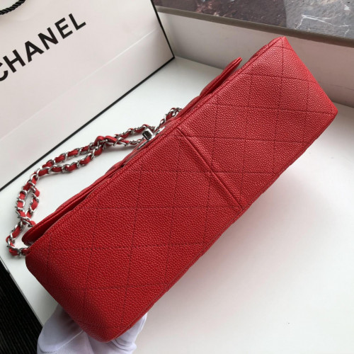 Ch@nel Flap Bag-Cavir Leather-Silver-30CM