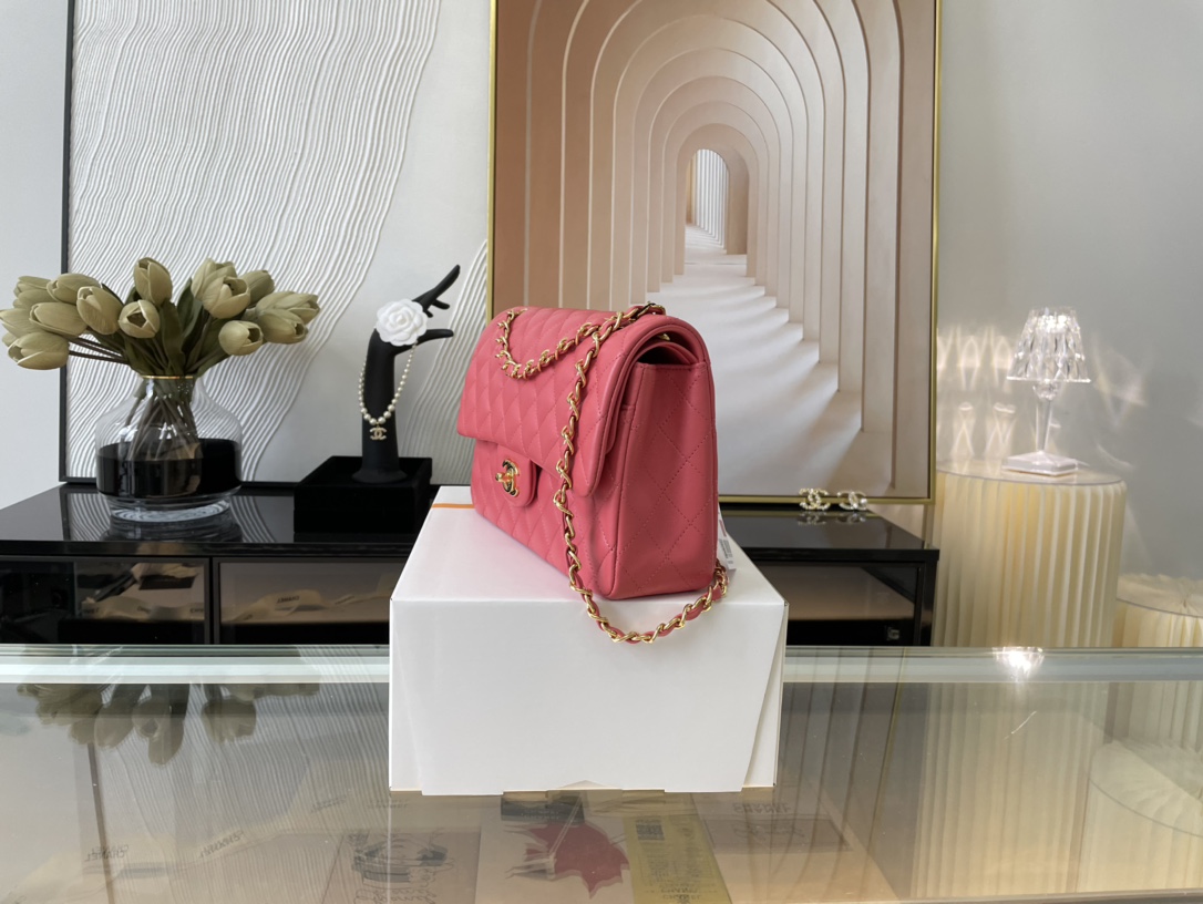 Ch@nel Flap Bag-Lambskin-Gold Hardware-25CM
