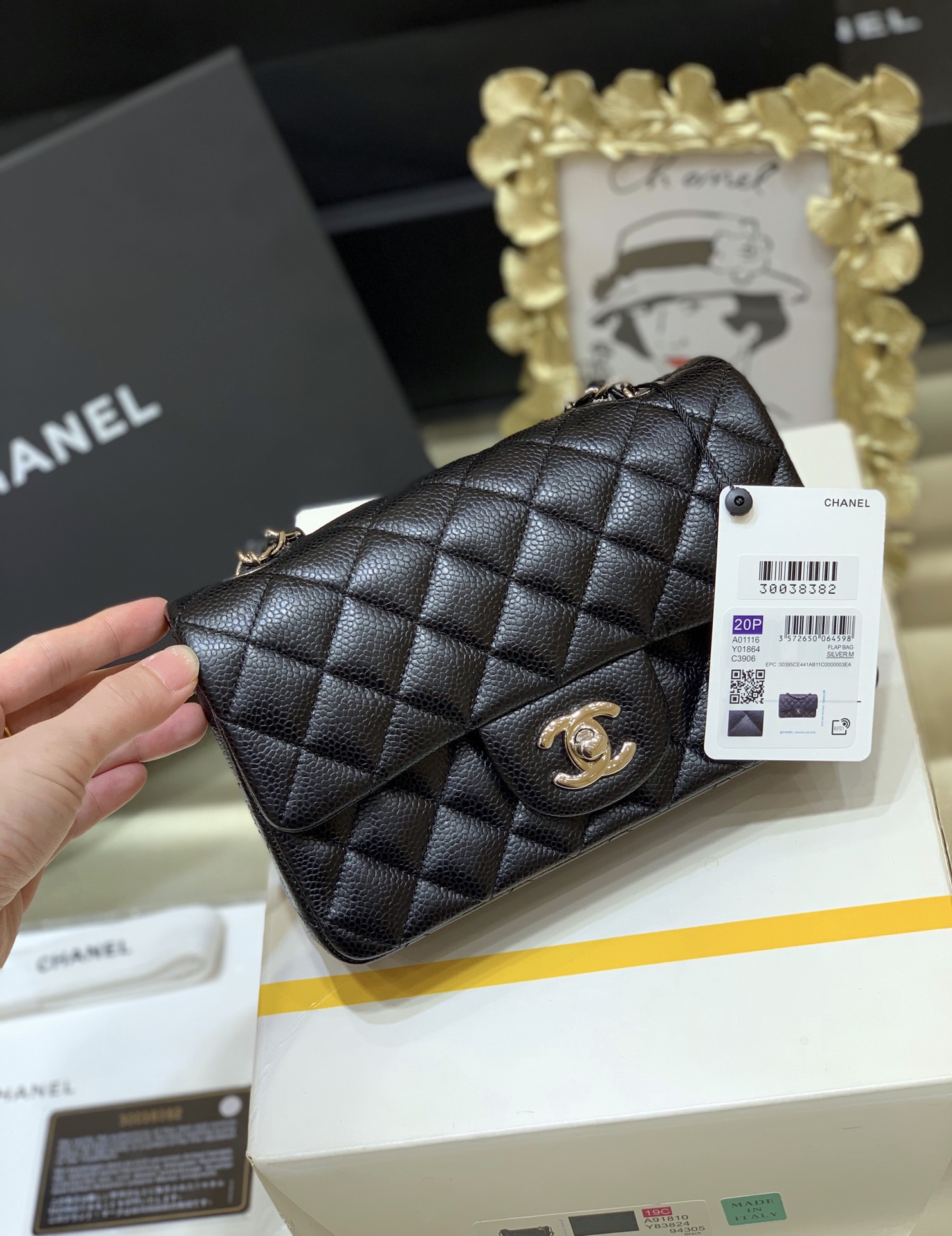 Ch@nel Flap Bag-Caviar-Silver Hardware-20CM