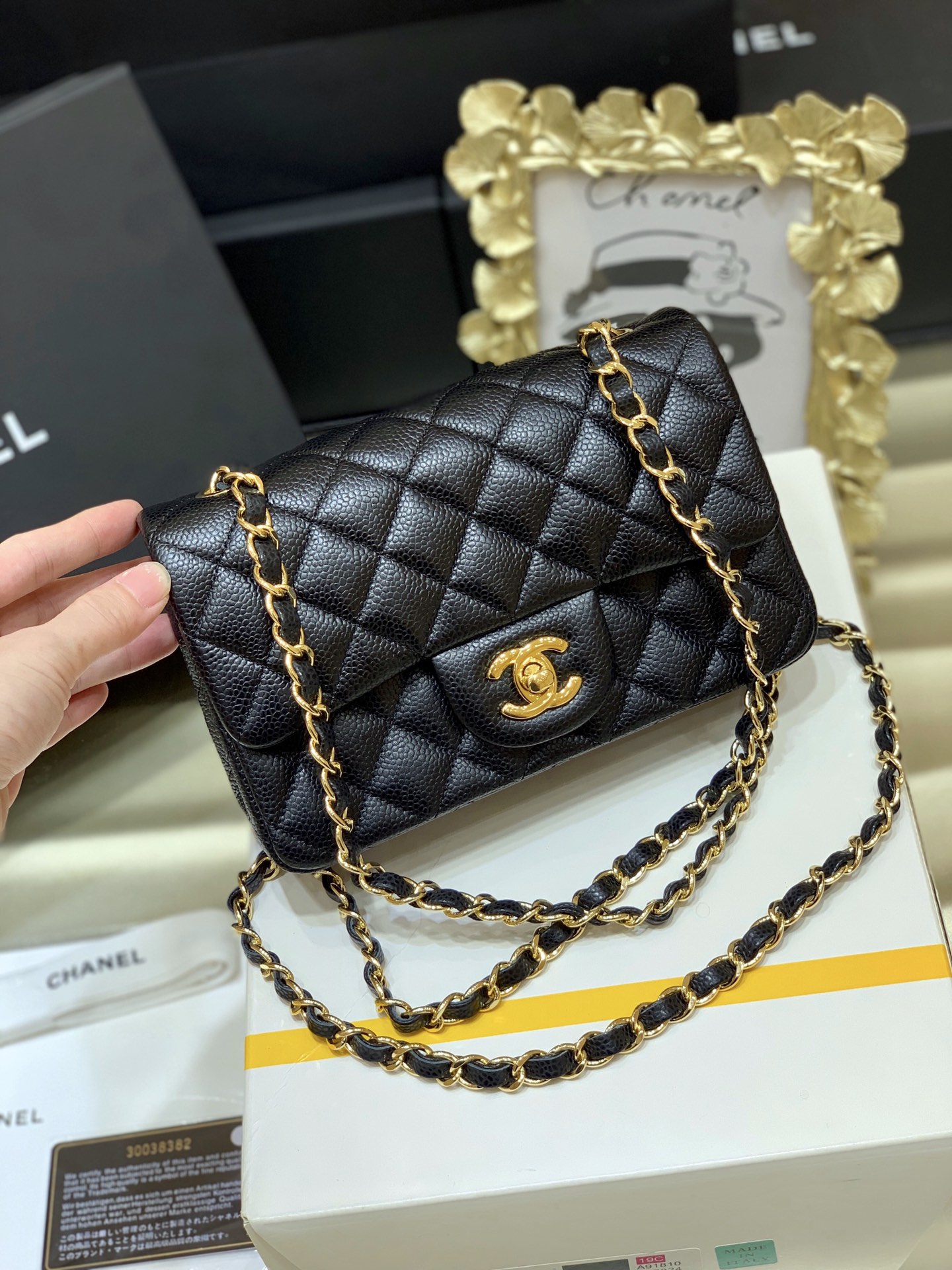 Ch@nel Flap Bag-Caviar-Gold Hardware-20CM