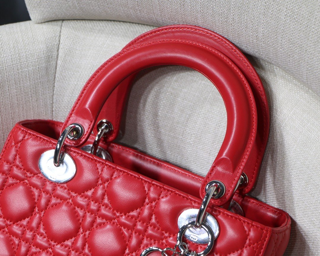 lady D*or handle bag with silver hardware-24cm