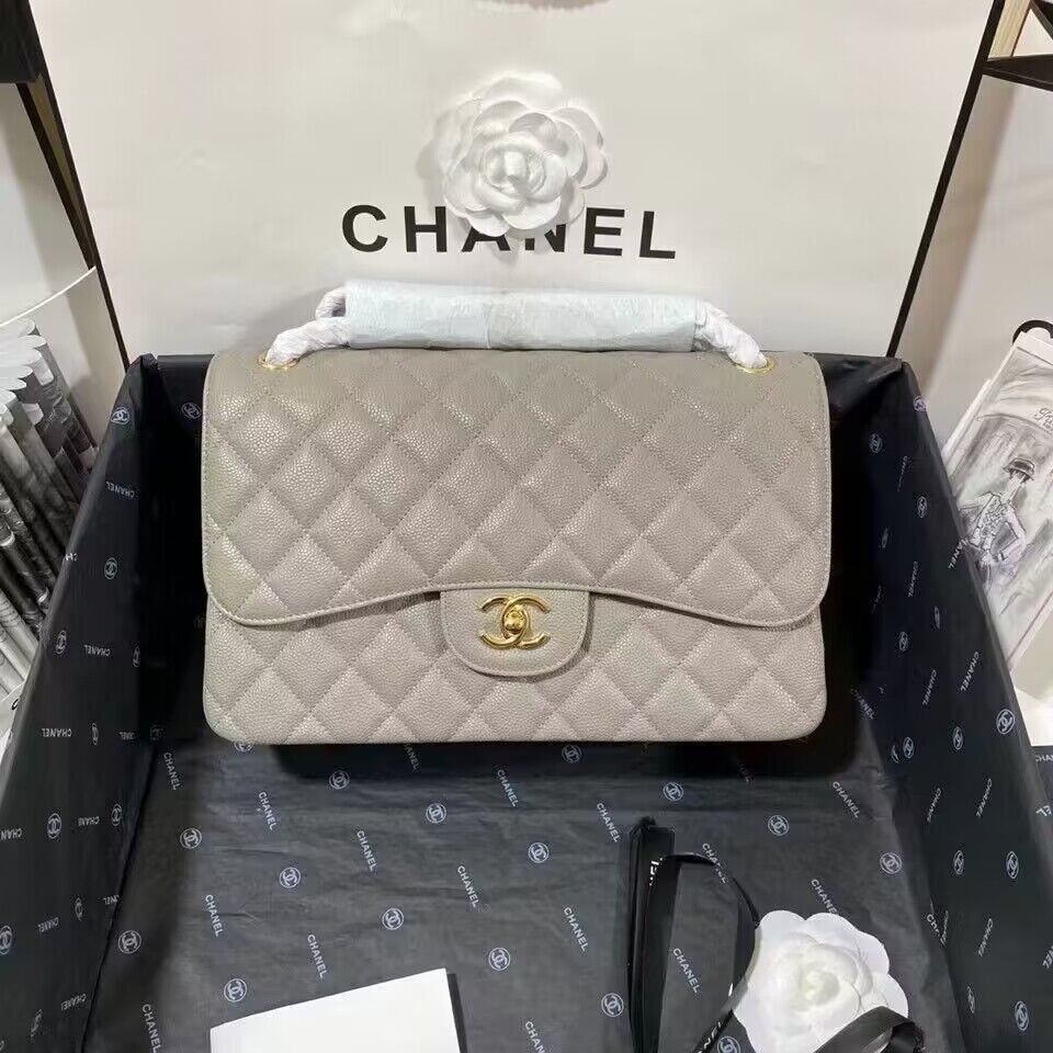 Ch@nel Flap Bag-Caviar-Gold-30CM