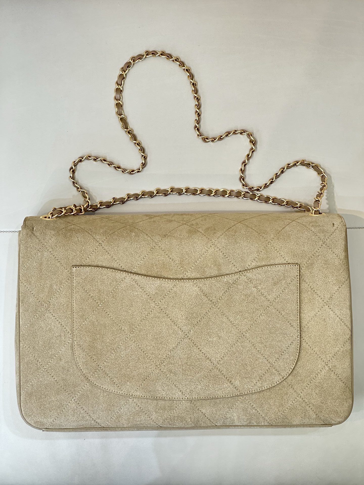 Ch@nel Maxi flapbag , Suede Calfskin & Gold-Tone Metal-26*38.5*11CM