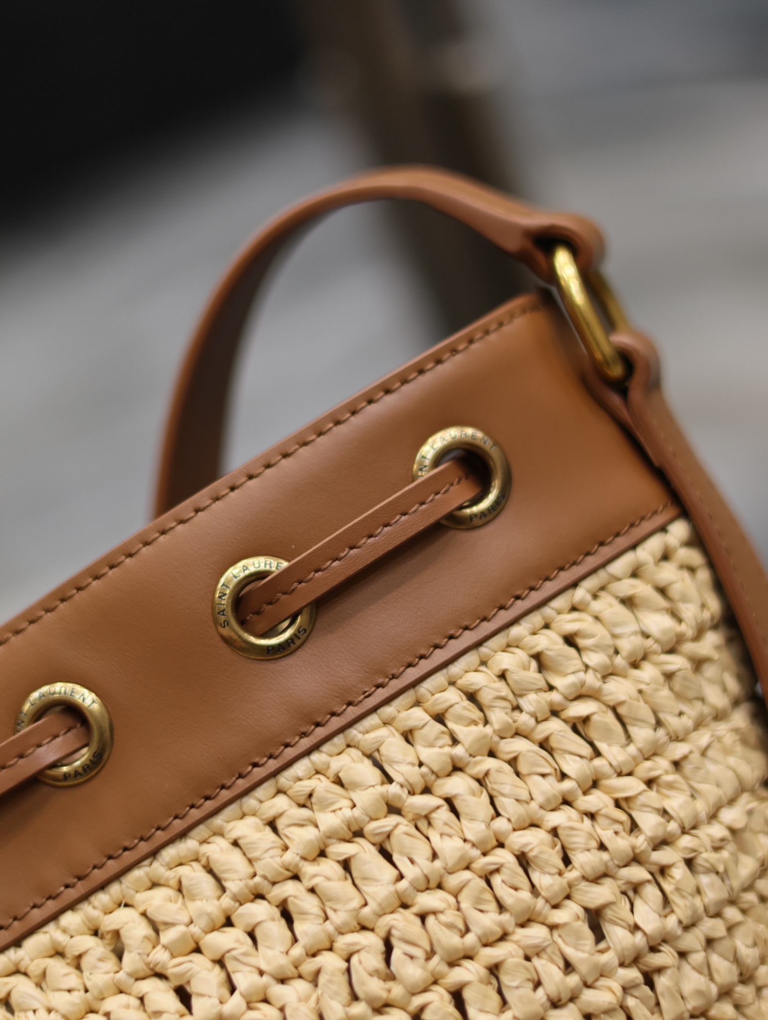 Y*L raffia straw craft bucket bag-22×15×15cm