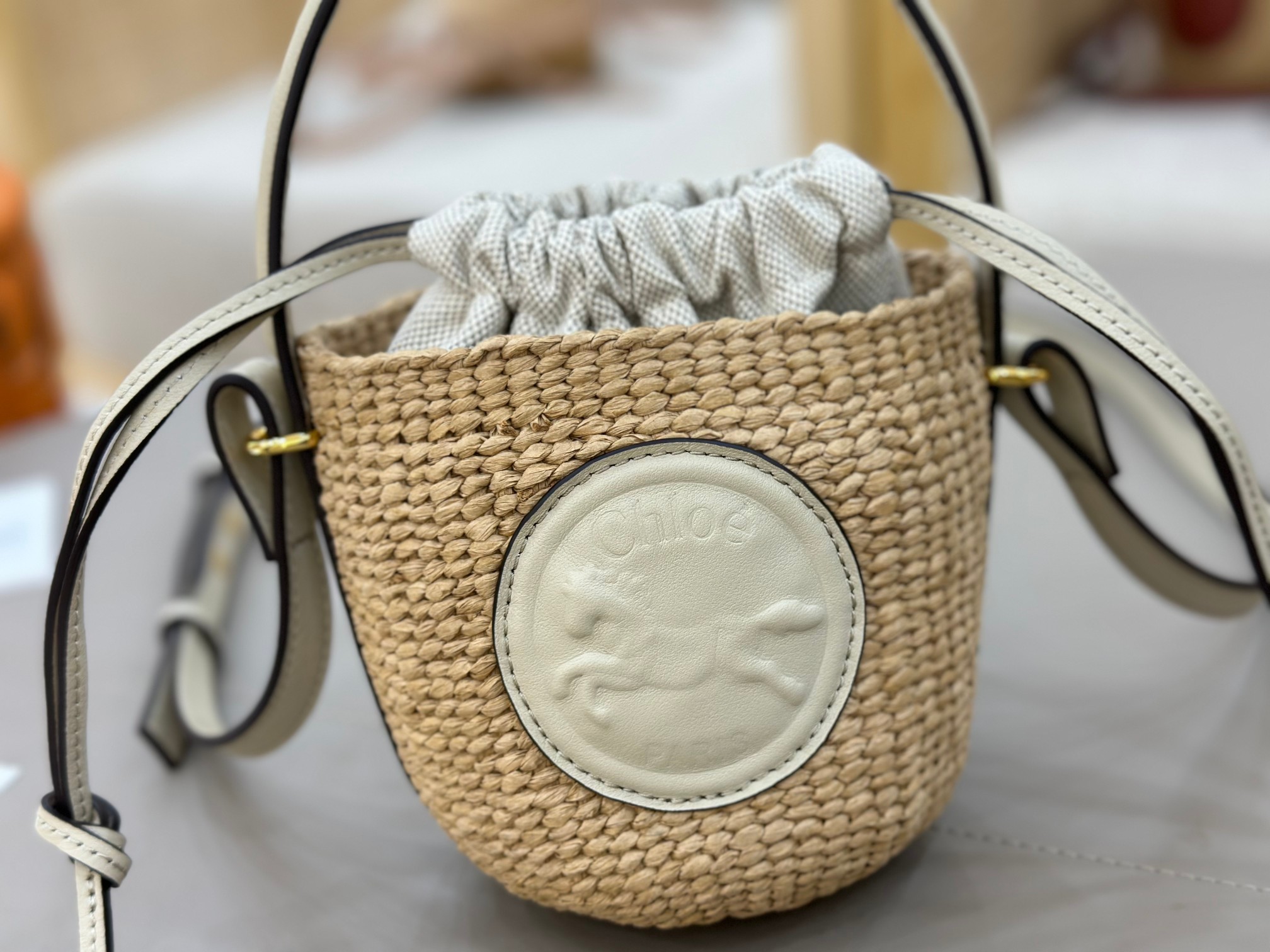 Ch10é mini horse medal basket in natural fibers-14x12.5x14cm