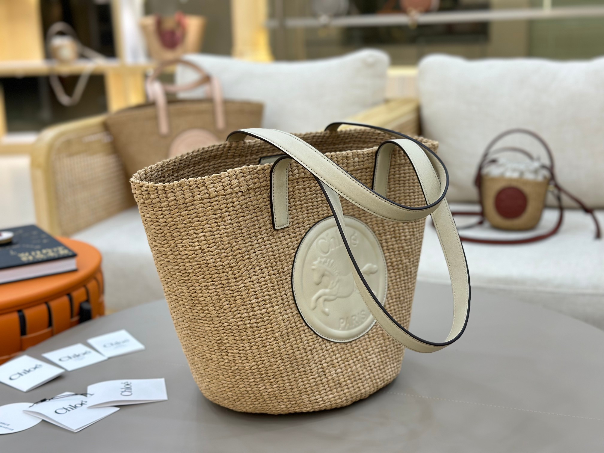 Chloé Horse Medal Basket In Natural Fibers-46*27*30CM