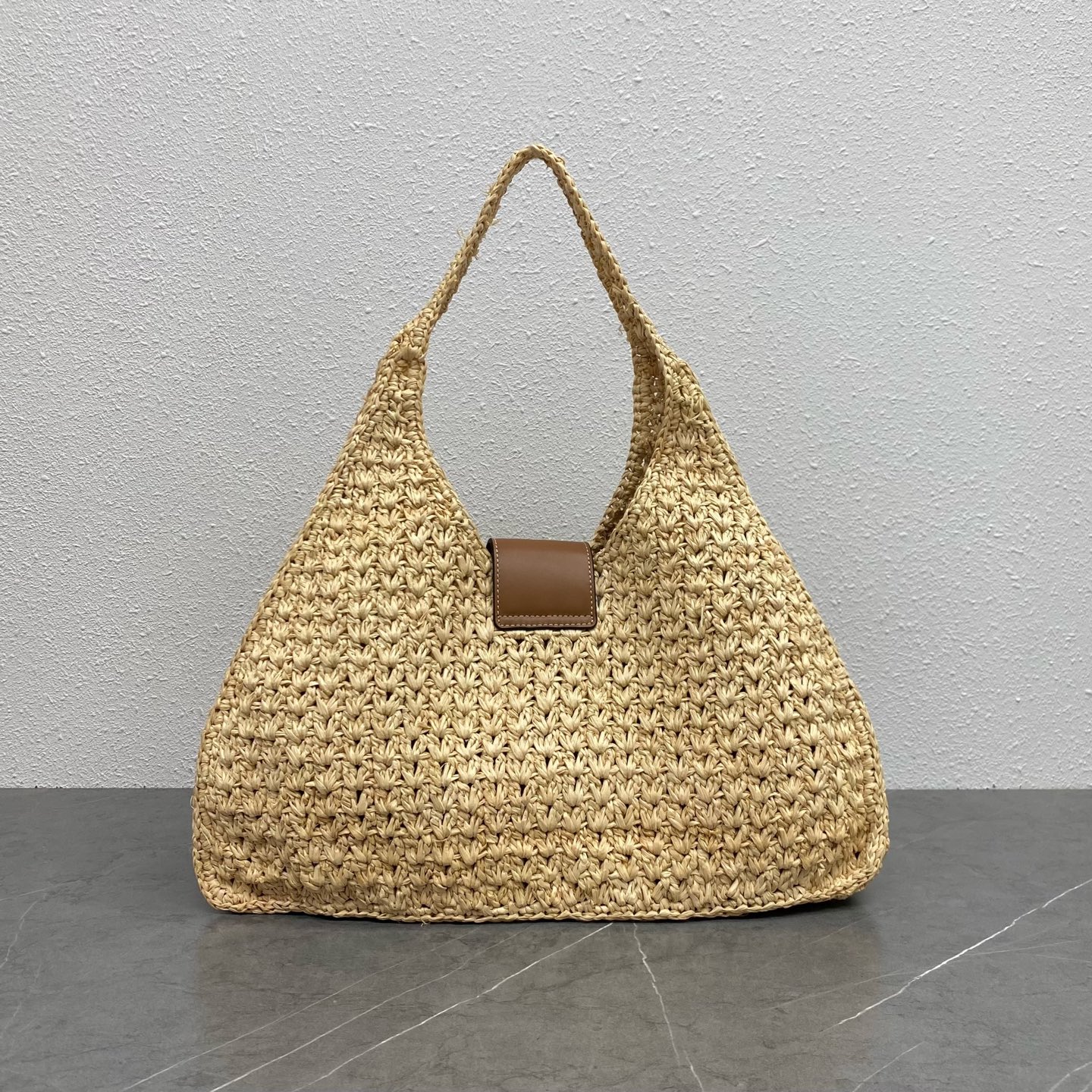 Ceili Cabas Triangle in Raffia and Calfskin-20*21*10CM