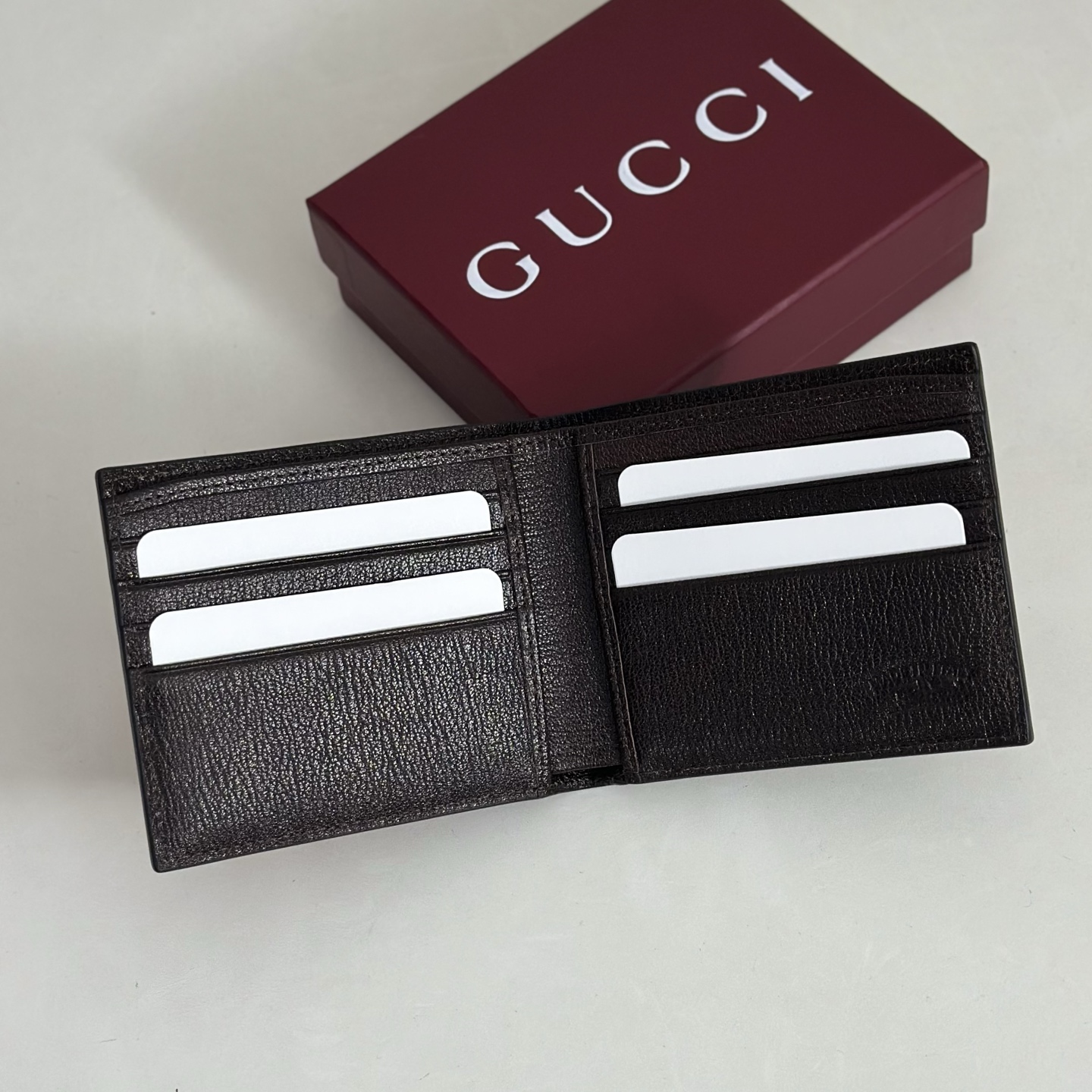 Guc*ci Lira Bi-fold Wallet In Dark Brown Leather-11*9CM