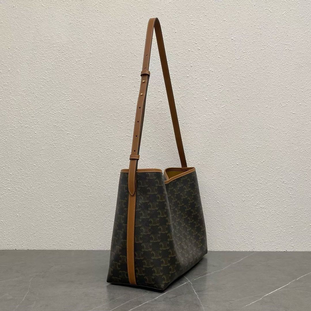 Ce*line Soft Shopper Bag in Triomphe Canvas and Calfskin-32x14x24CM