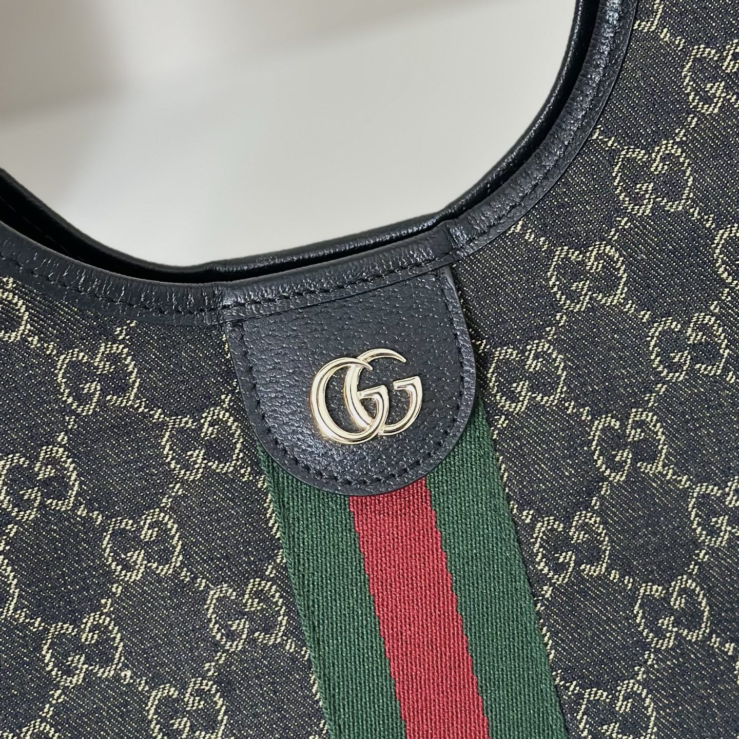 Gv*c*i Denim GG Monogram Web Small Giglio Tote Black-25*20*15CM
