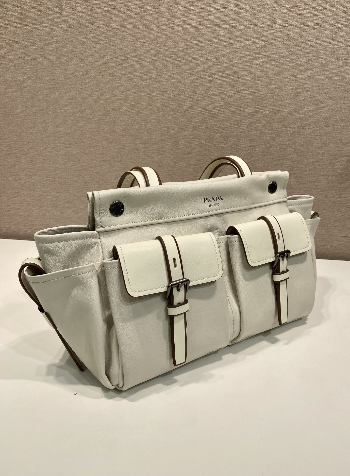Pra*a Black Pra*a Route Medium Leather Tote Bag-1BG645-30*22*15CM