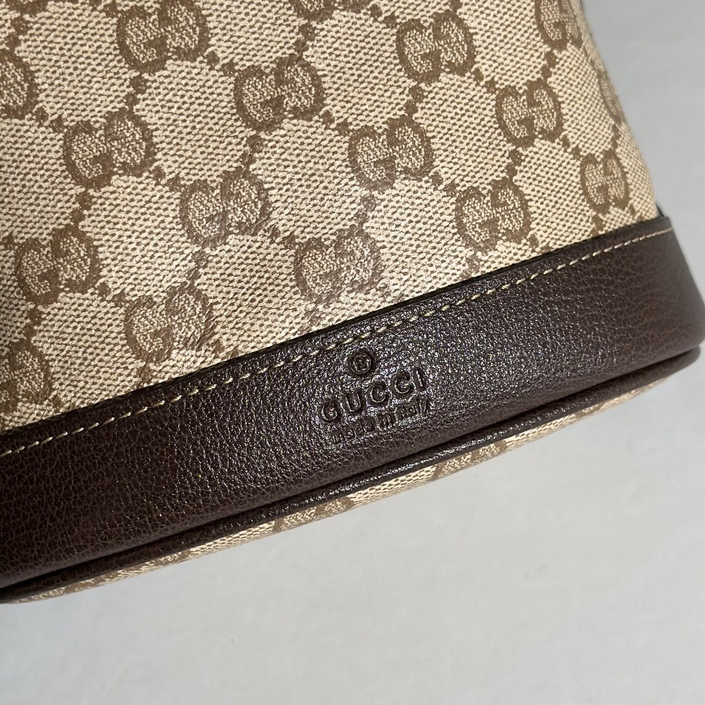 Guc*ci Venice Mini Bucket Bag In Sand And Brown GG Canvas-15.5*19.5*10.5CM