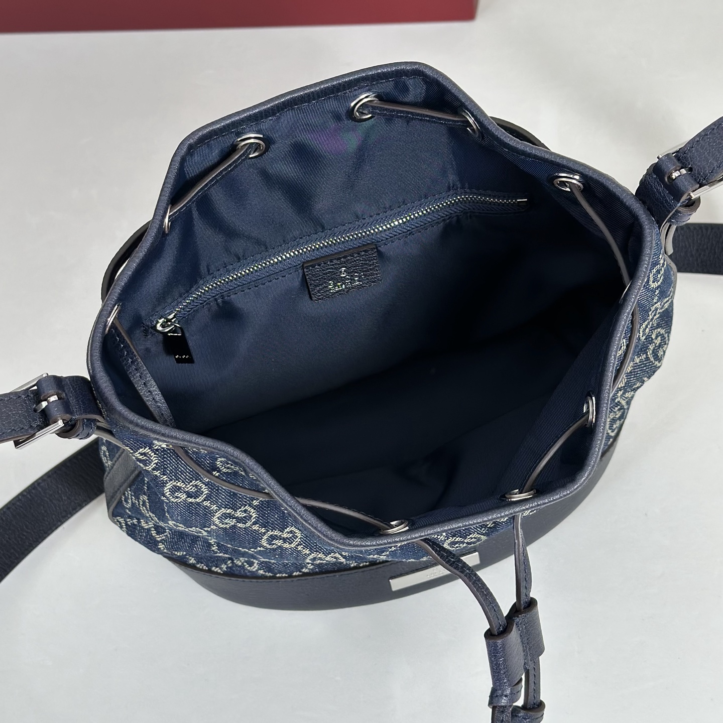 Guc*ci Venice Bucket Bag In Dark Blue GG Canvas-20.5*23*14CM