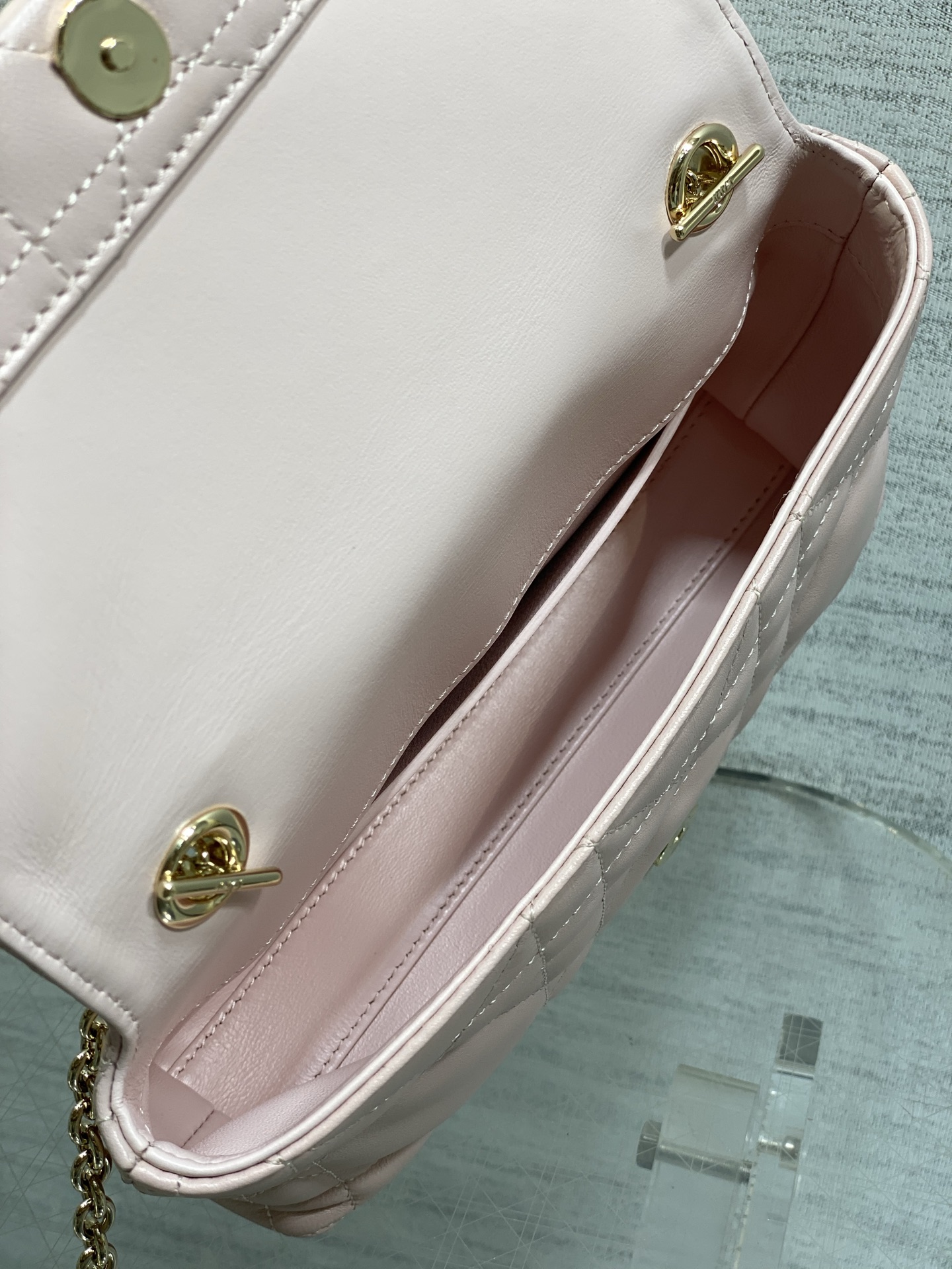 Diro Mini Bag with Chain Soupir Pink Macrocannage Lambskin-21*11.5*7CM